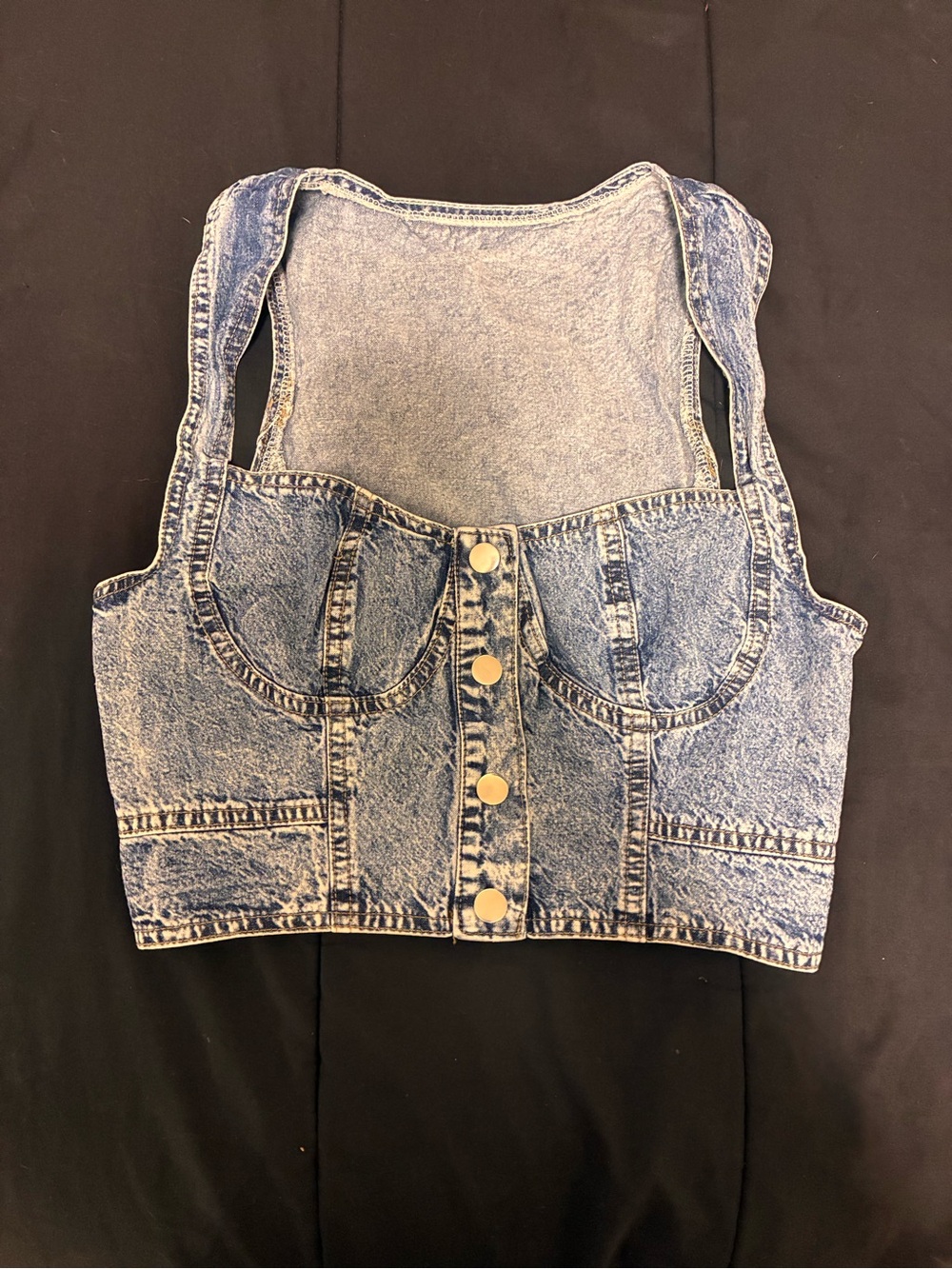Denim Button-Front Crop Top Vest